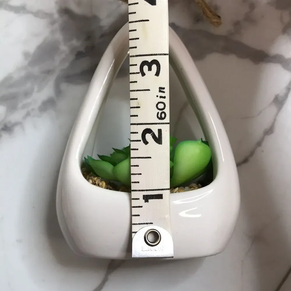 Mini Hanging Faux Succulent Planter White Ceramic Decor Boho Farmhouse